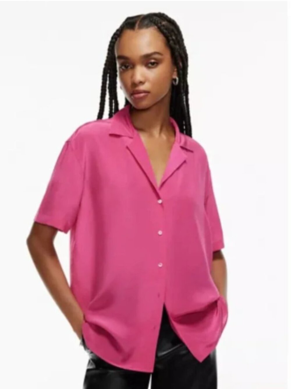 BABATON Aritzia 100% Silk Short Sleeve Blouse Pink Magenta Small